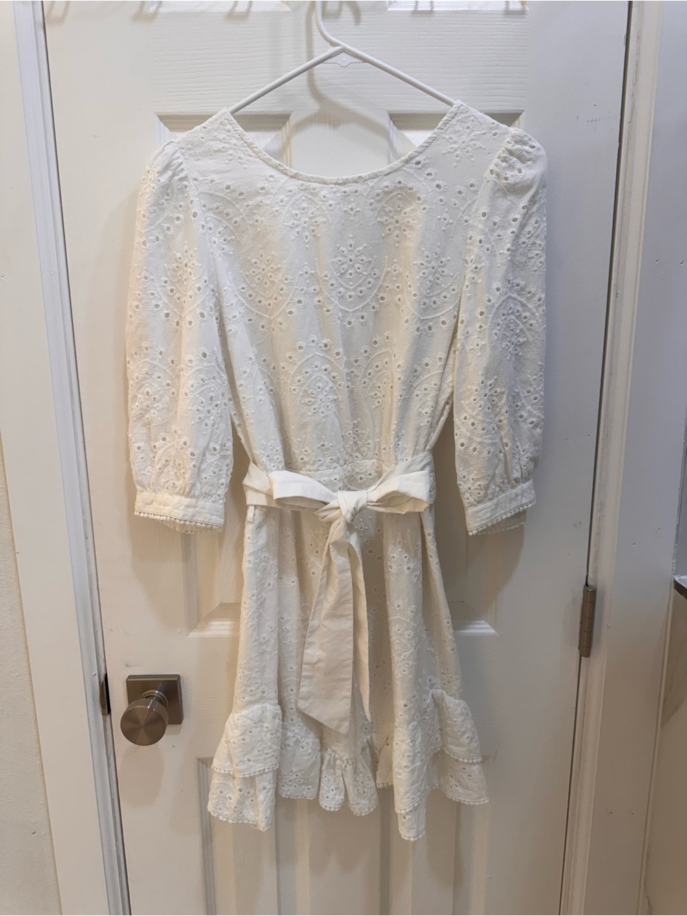 Nasty Gal White Eyelet Tie-Waist Mini Dress